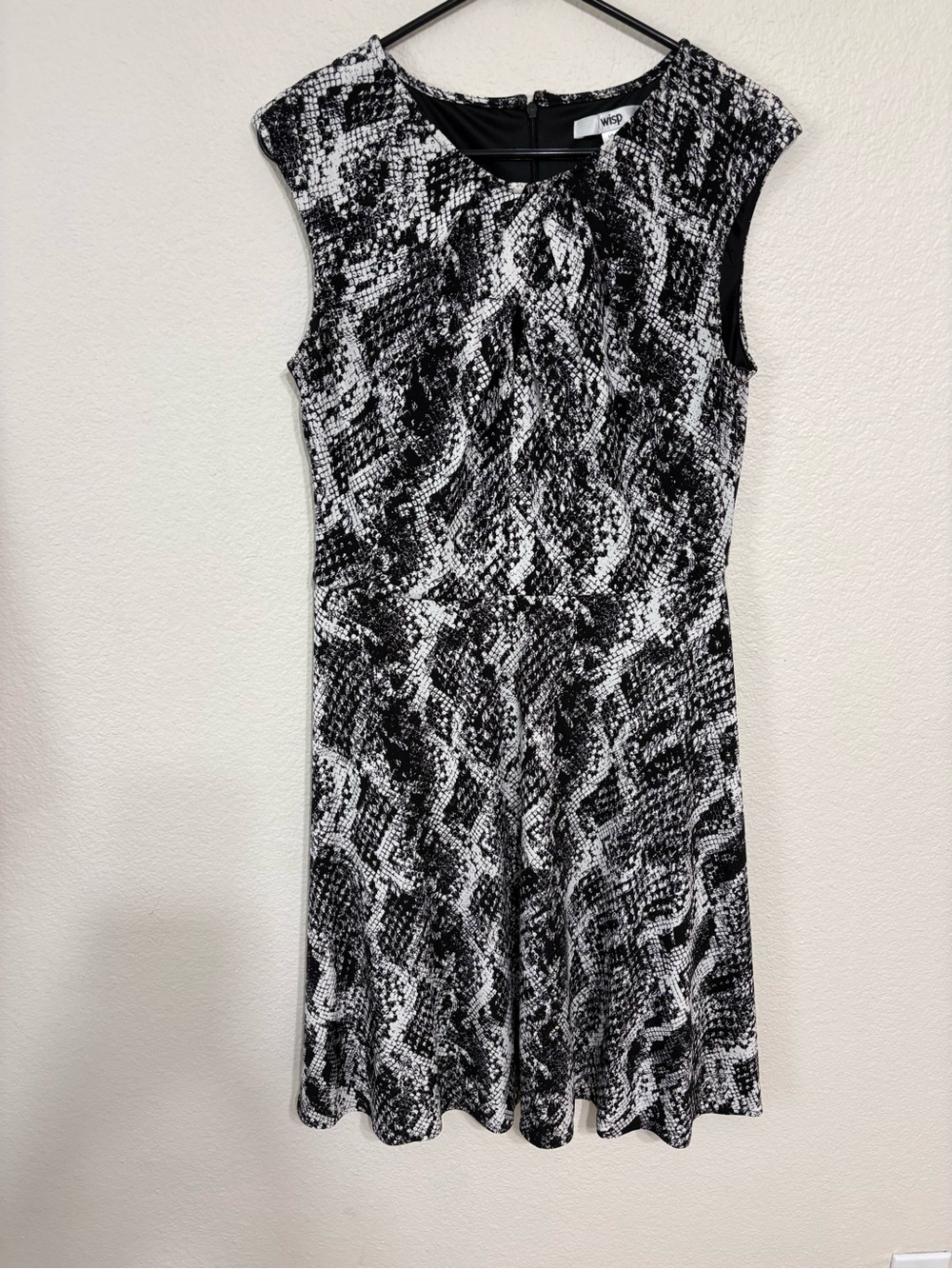 WISP Black & White Snake-Print Mini Dress Size 10